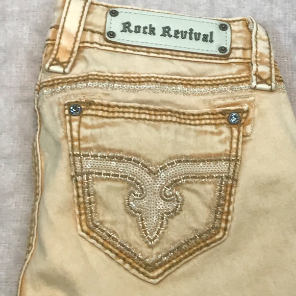 tan rock revival jeans